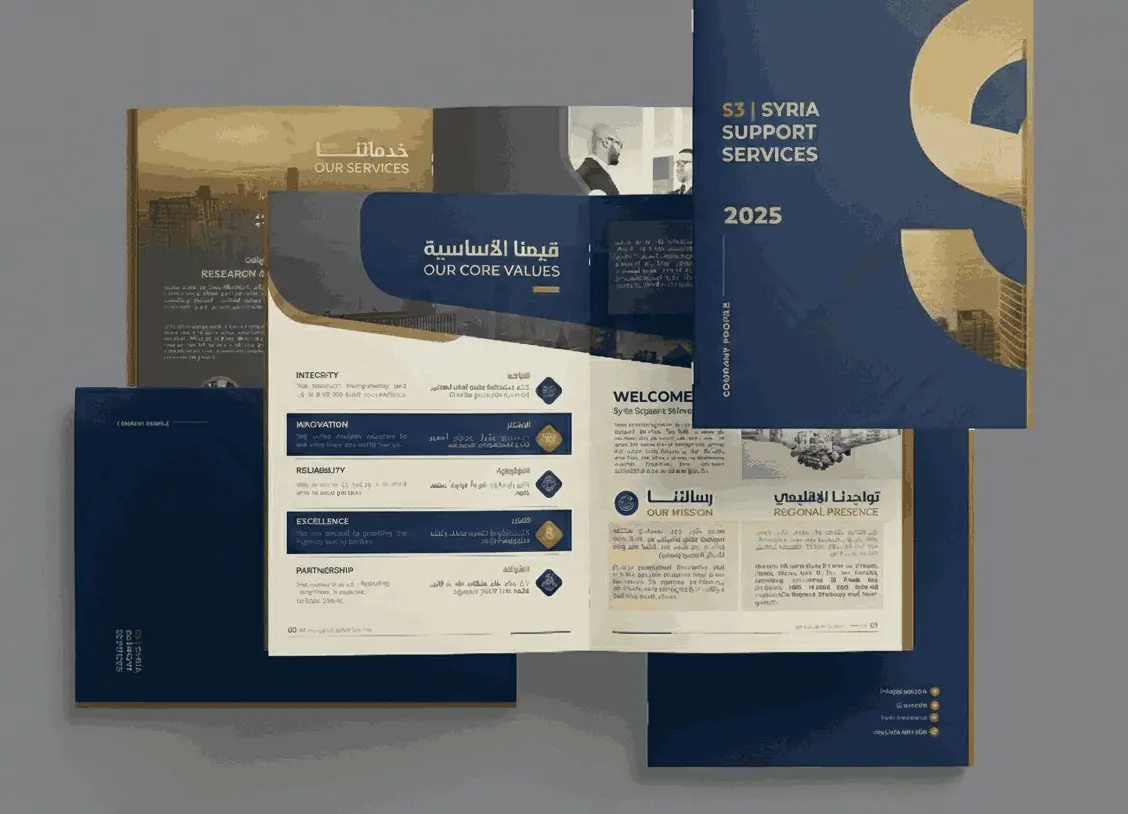 Modern company profile and annual report design with clean layout, professional branding, and corporate visual elements.