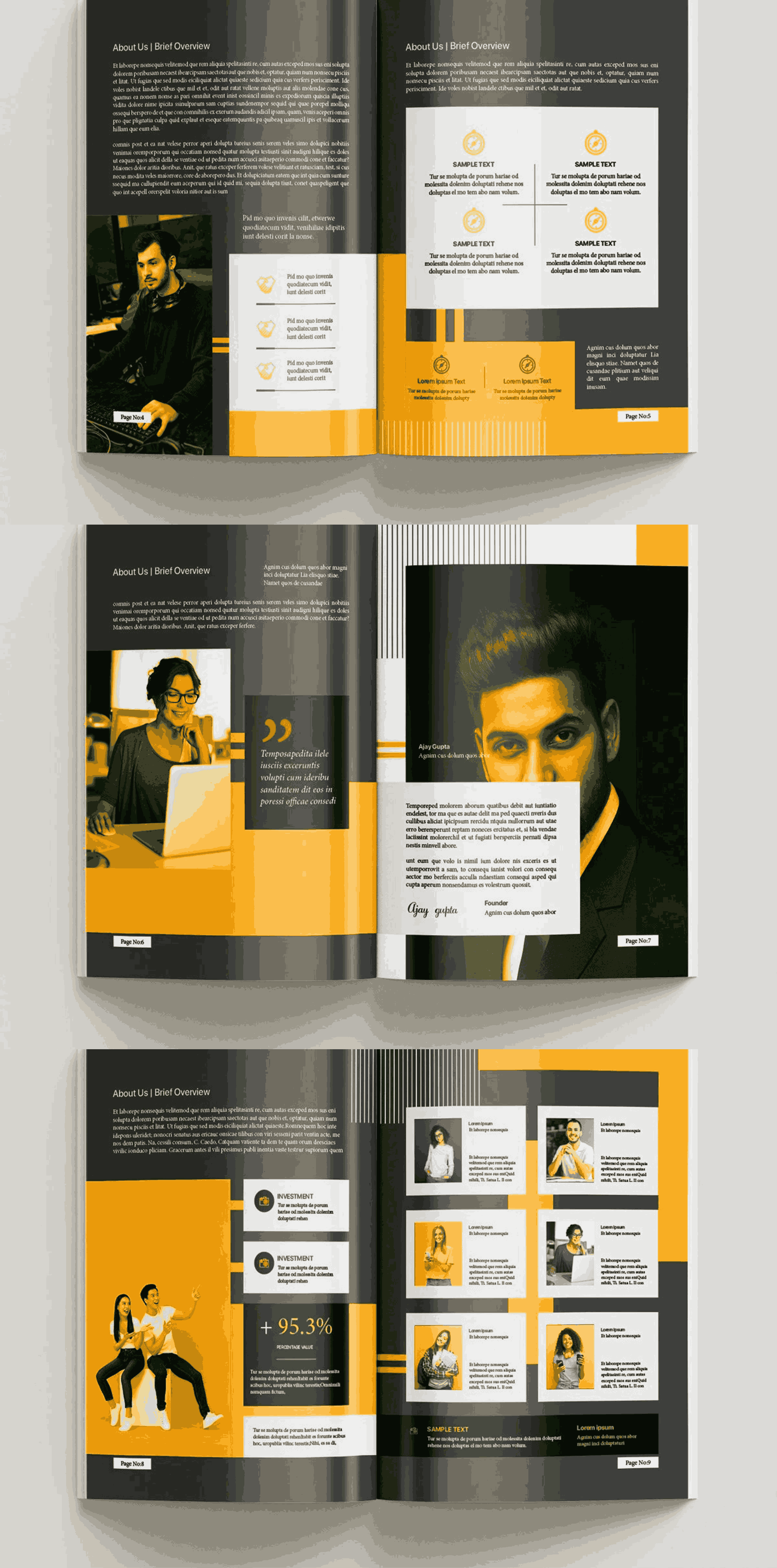 Modern company profile and annual report design with clean layout, professional branding, and corporate visual elements.