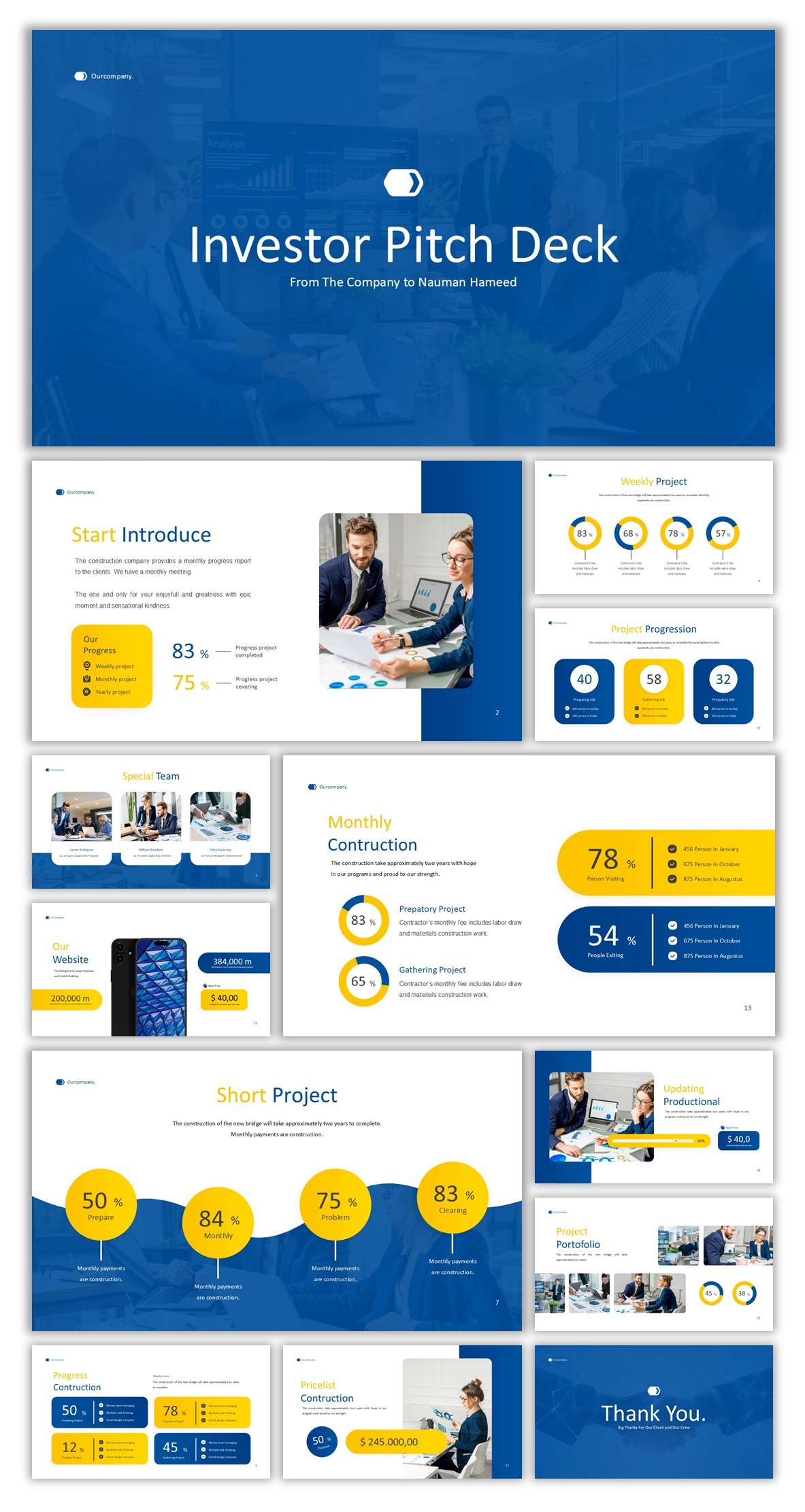 Professional investor pitch deck PowerPoint presentation with modern layouts, financial slides, and startup-focused design.