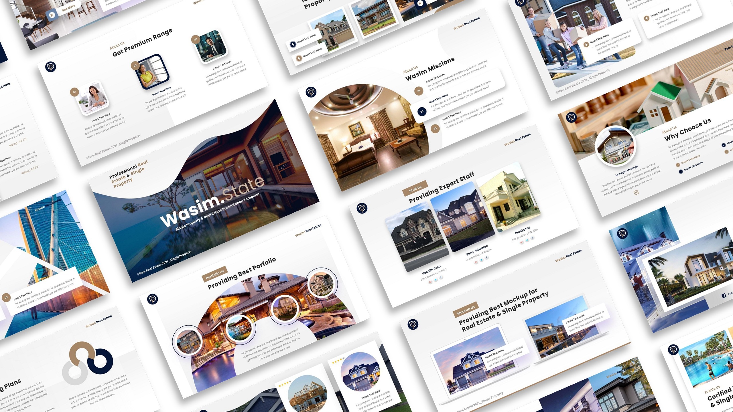 Modern real estate PowerPoint presentation template with property listings, clean layouts, and professional design.