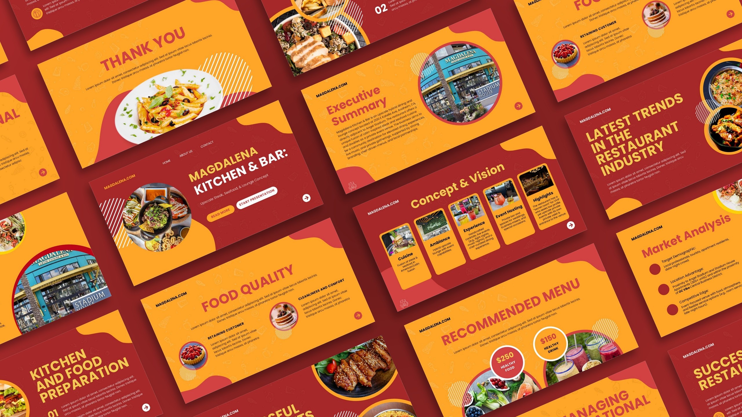 Food and kitchen PowerPoint presentation template with modern culinary visuals and clean layout design.