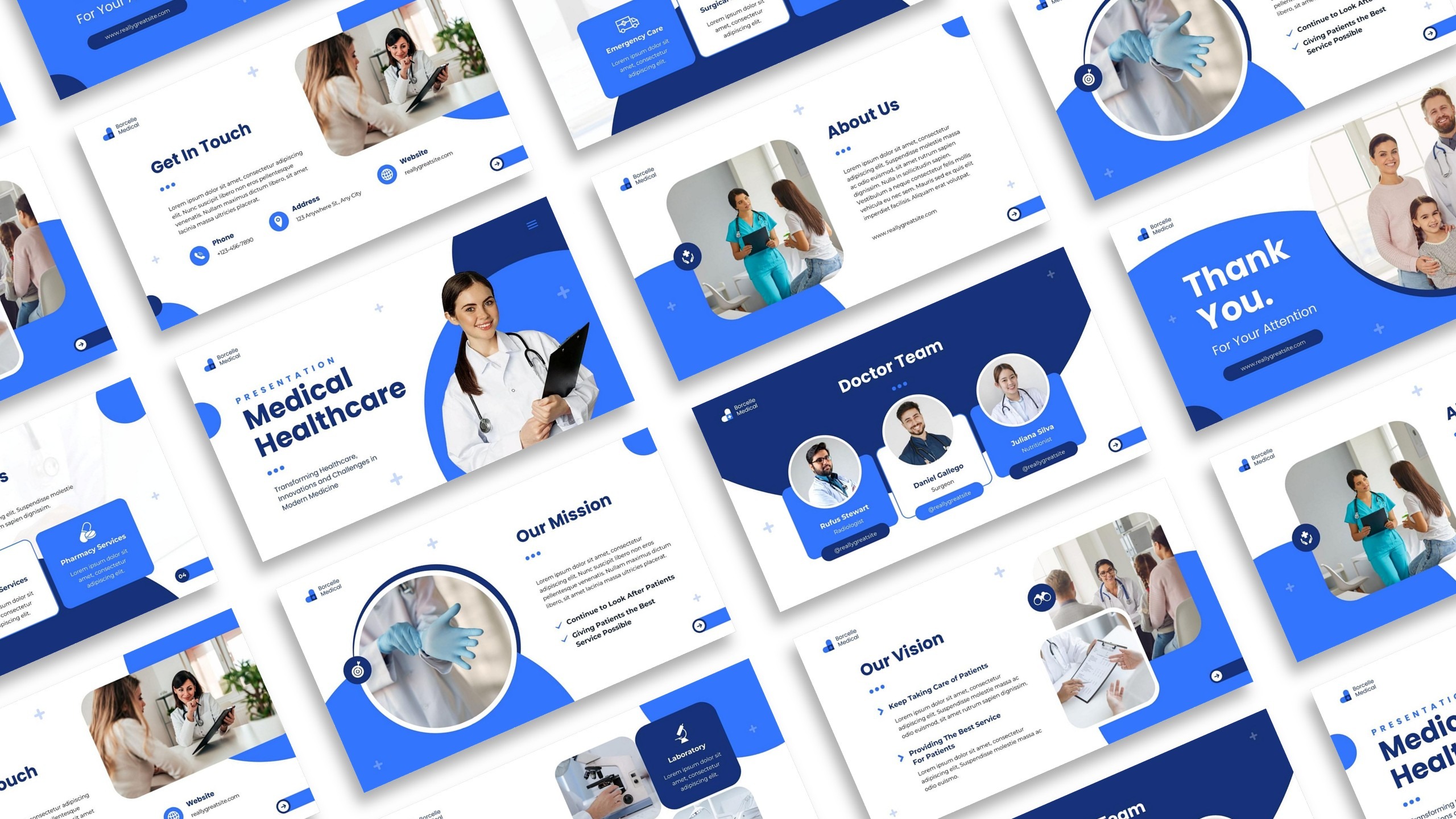 Medical and healthcare services PowerPoint presentation template with clean clinical design and professional medical visuals.