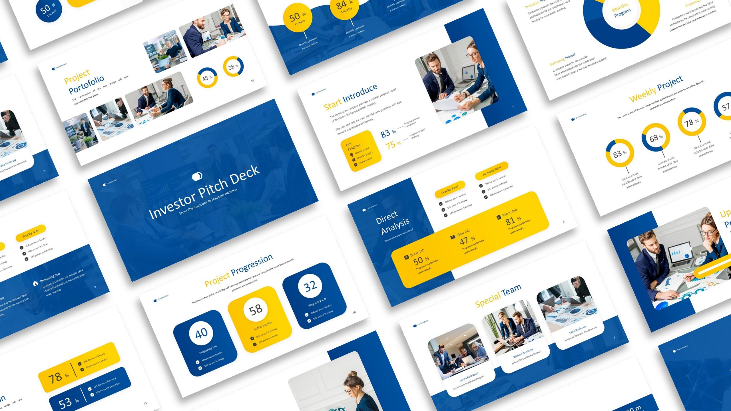 Professional investor pitch deck PowerPoint presentation with modern layouts, financial slides, and startup-focused design.