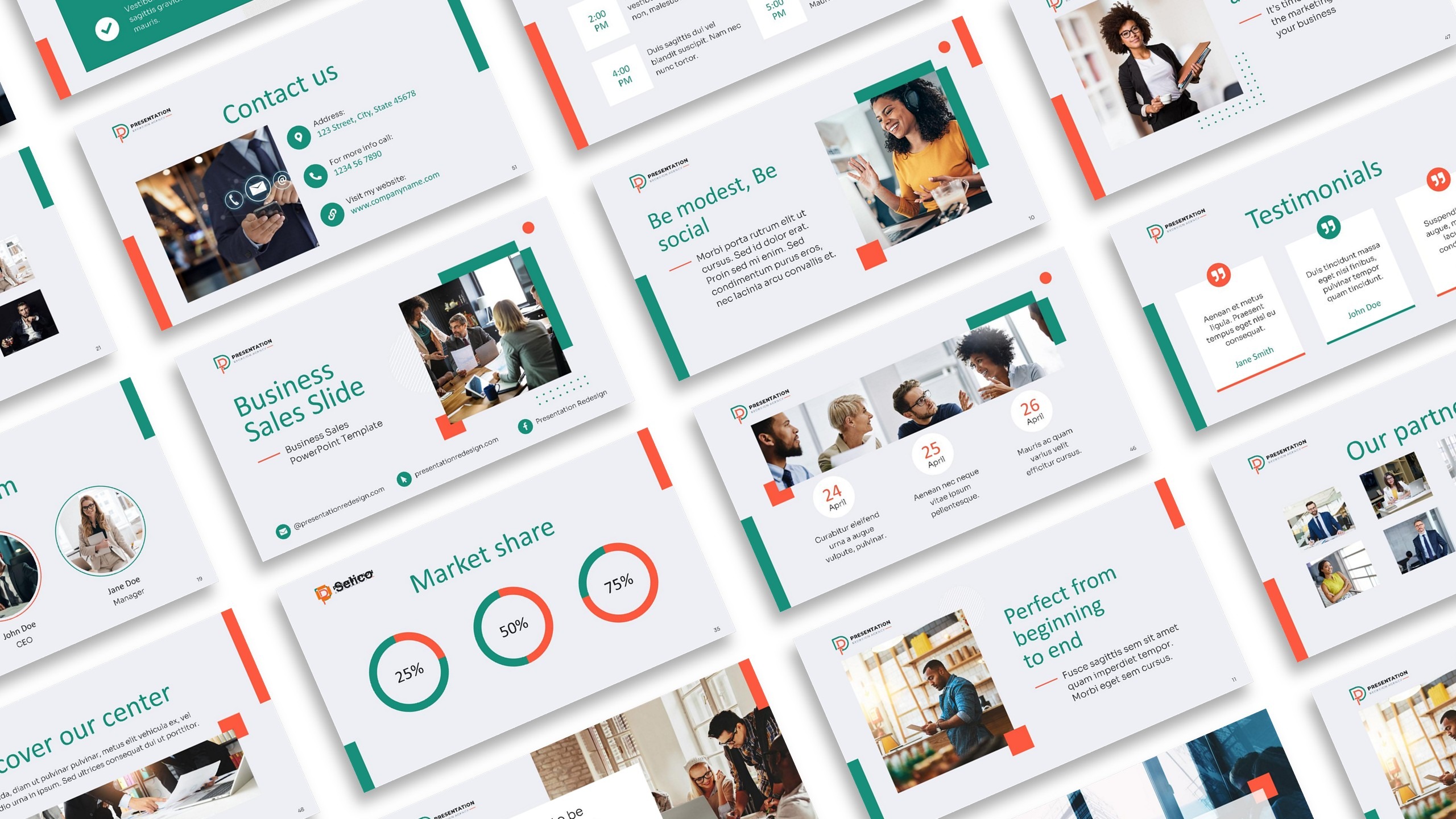 Professional business sales PowerPoint presentation template with modern corporate design and data-driven slides.